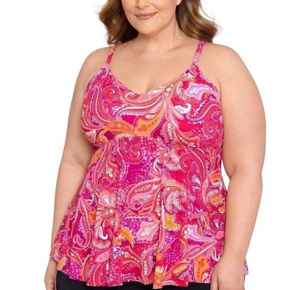 Swim Solutions Plus Size Underwire Paisley Tankini Swim Top Pink Size 18 NWT - Picture 11 of 12